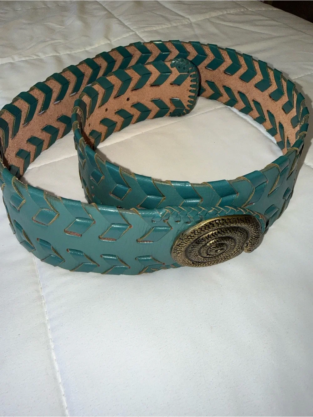 Wide 3” Braided Leather statement Western Belt with Ornate brass snake Buckle XL
